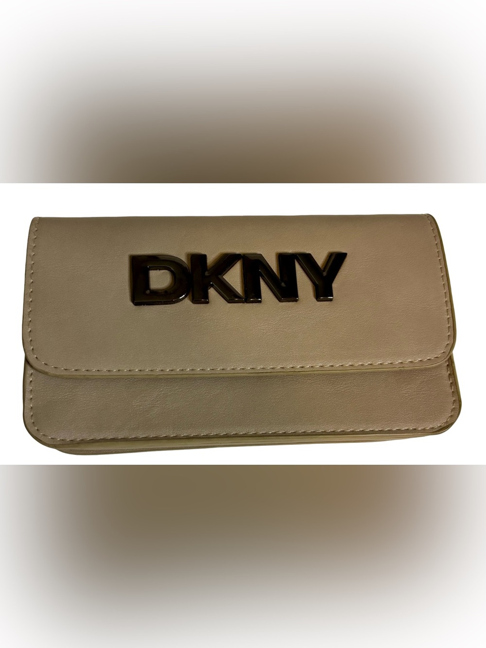 DKNY Beige faux Leather Logo Belt Bag with Black Logo , missing belt
